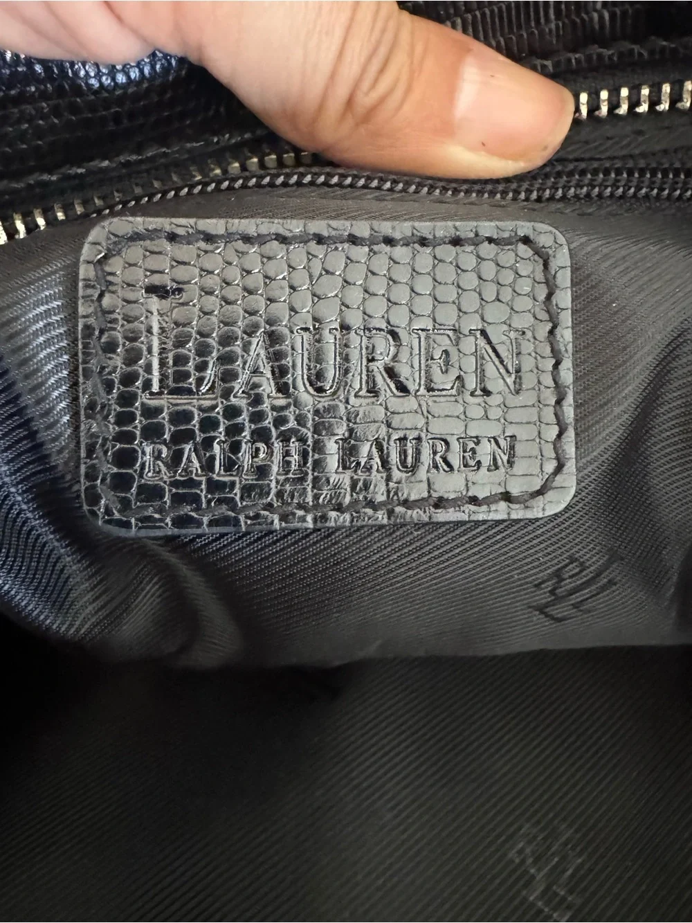 Lauren Ralph Lauren Black Embossed Leather Shoulder Bag Clutch